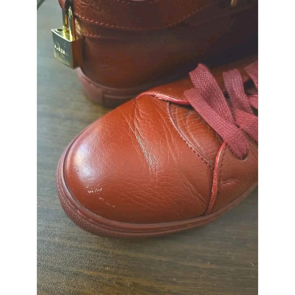 Buscemi Sneakers Mens 42 US 8.5-9 Red Leather 100MM Guts/Guts High Top Gold Lock - Picture 10 of 13